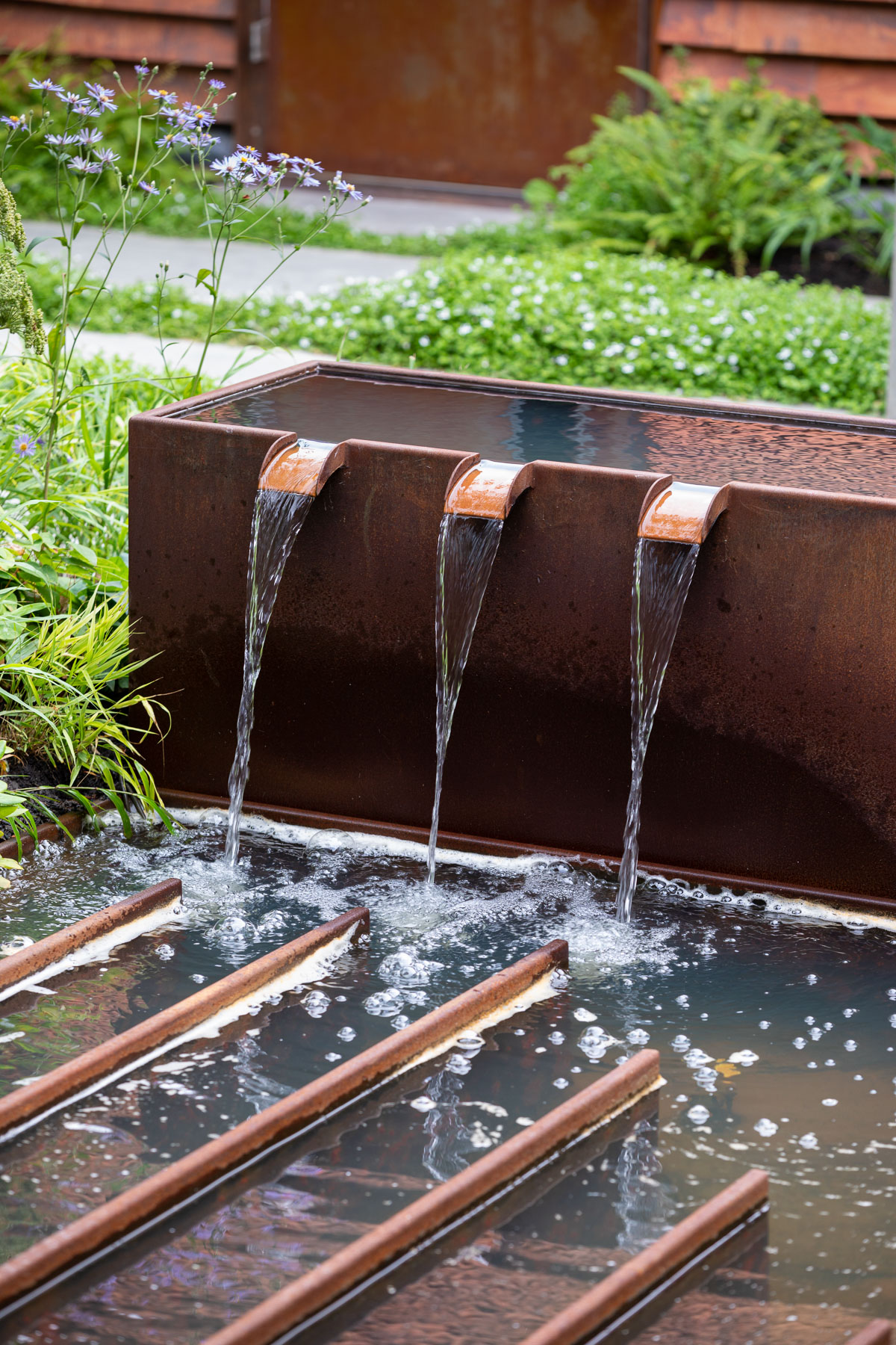 Colm Joseph Cambridge garden designers contemporary water feature corten steel modern landscape design